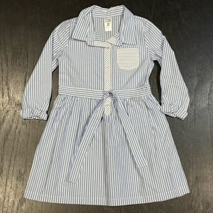 Carter's Long Sleeve Blue White Striped Girl Dress Toddler 4T
